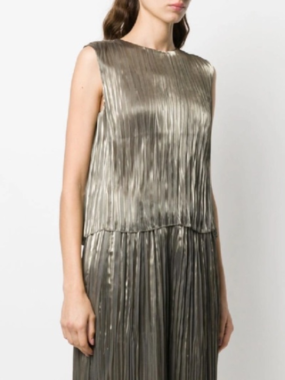 NWOT Vince Size M Moonstone Iridescent Pleated Shell Top Blouse - Gold